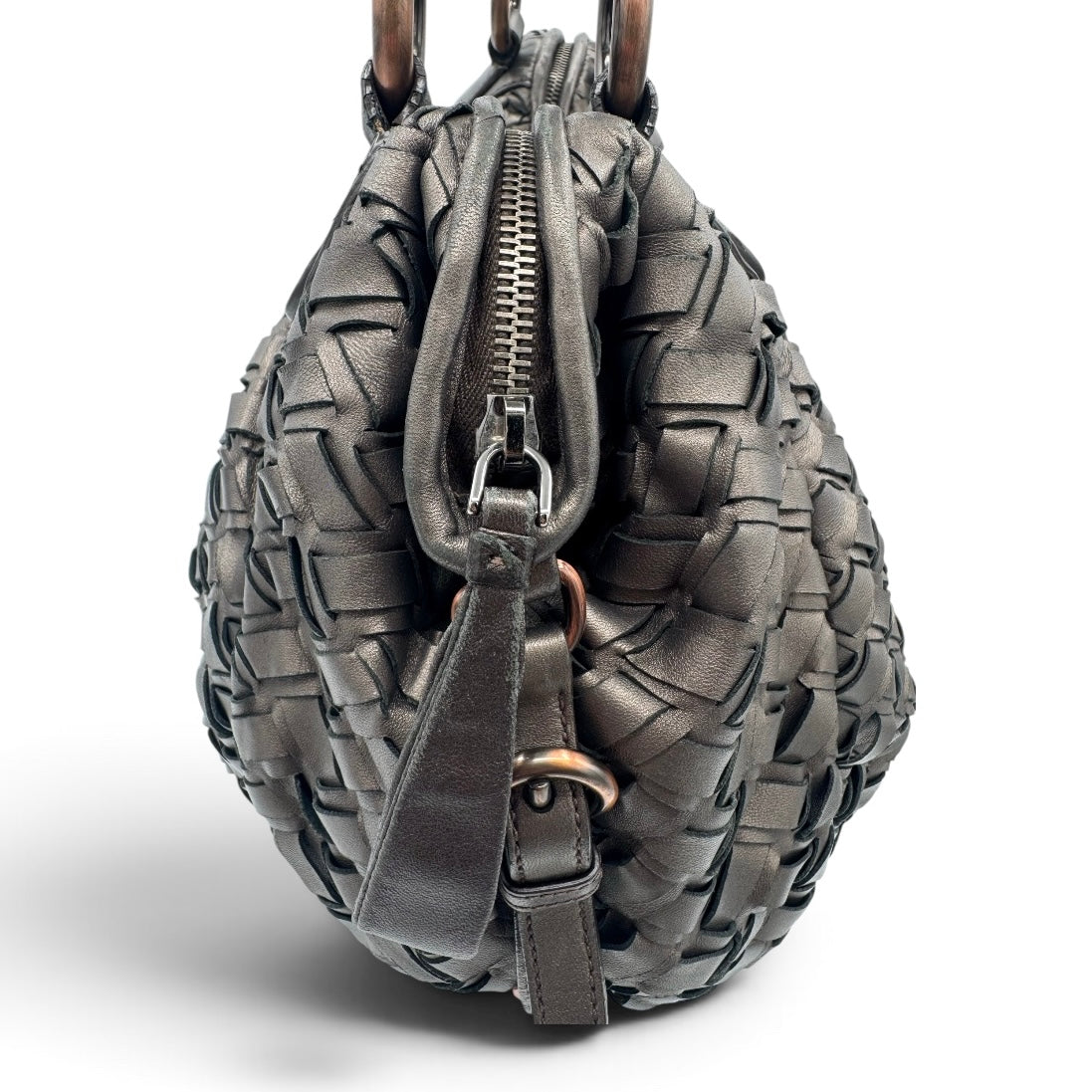 Miu Miu Metallic Nappa Woven Hobo Bag