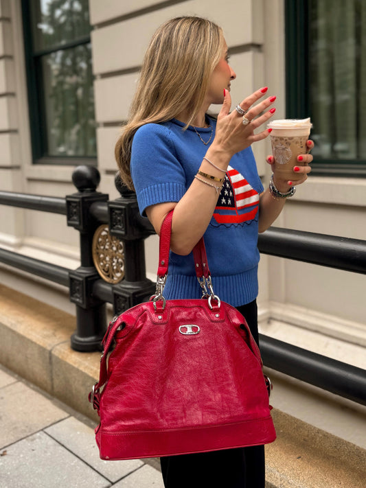 Celine Y2K Red Leather Shoulder Bag