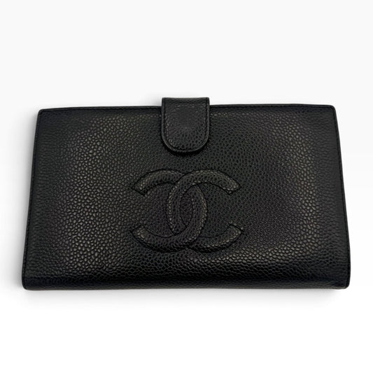 Chanel Black Caviar CC Long Wallet