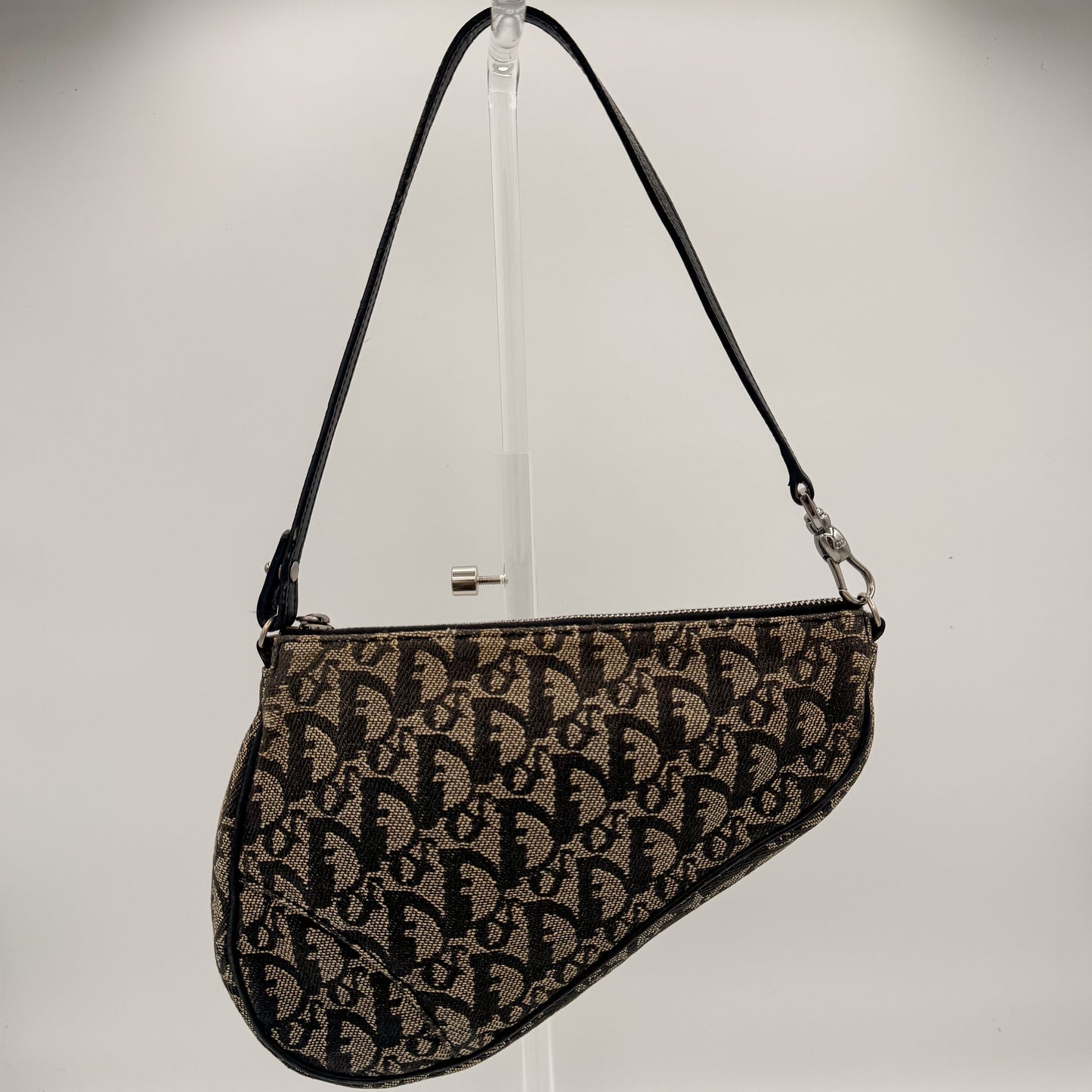Christian Dior Saddle Bag Black Trotter Monogram Canvas Galliano Era