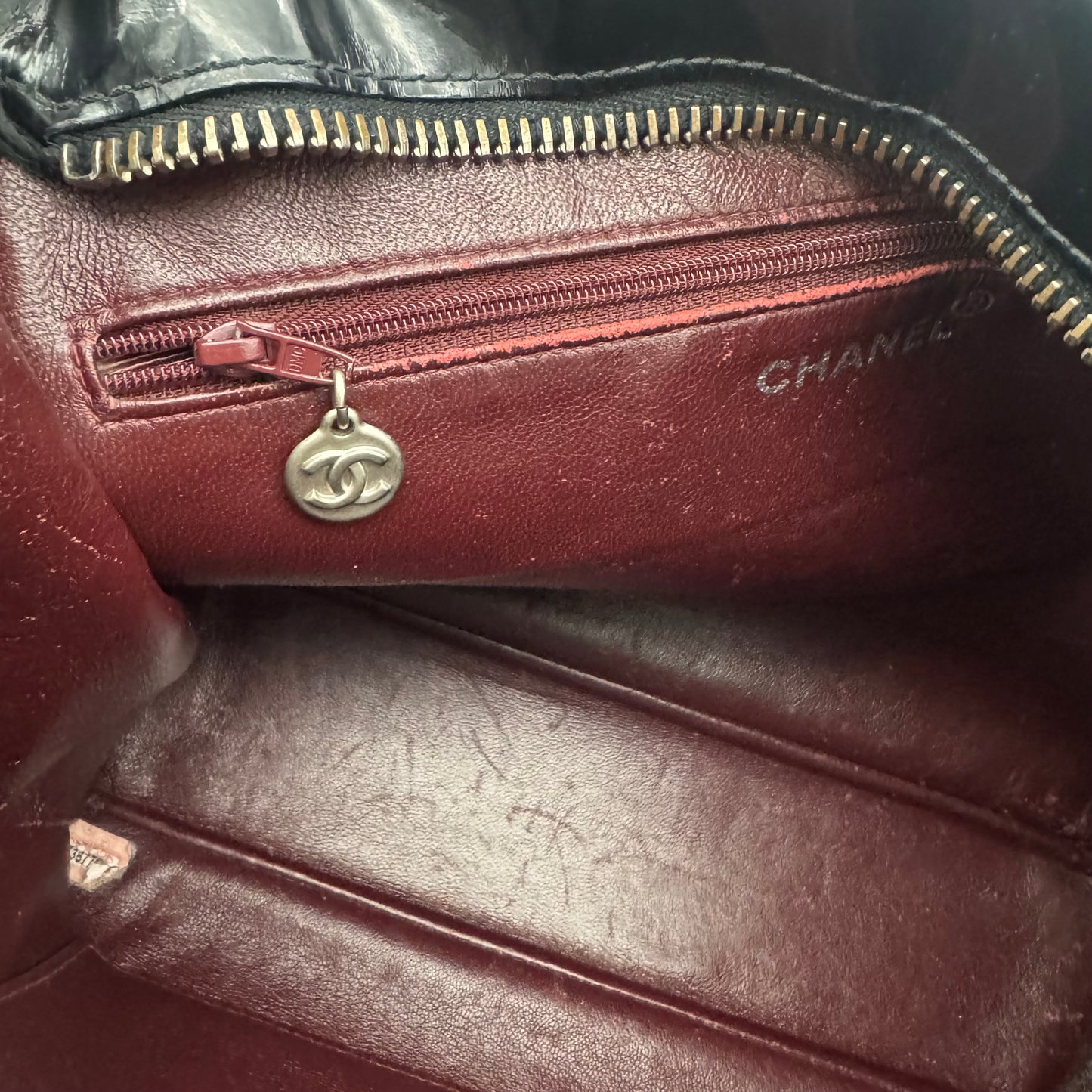 Chanel Patent Leather Logo Tote Bag Black