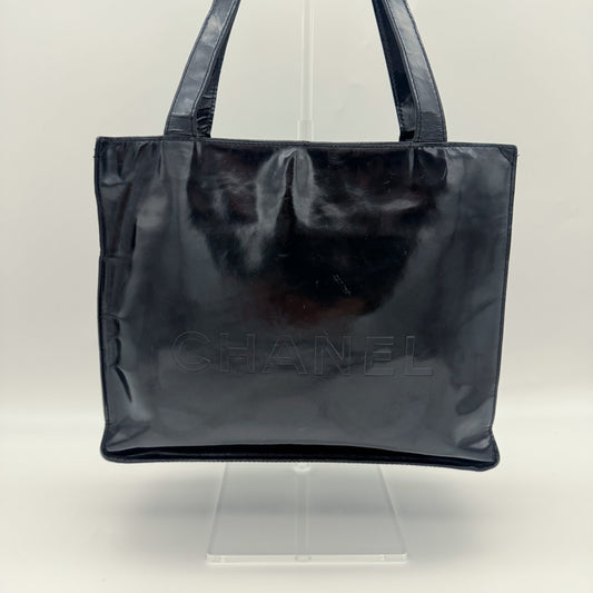Chanel Patent Leather Logo Tote Bag Black