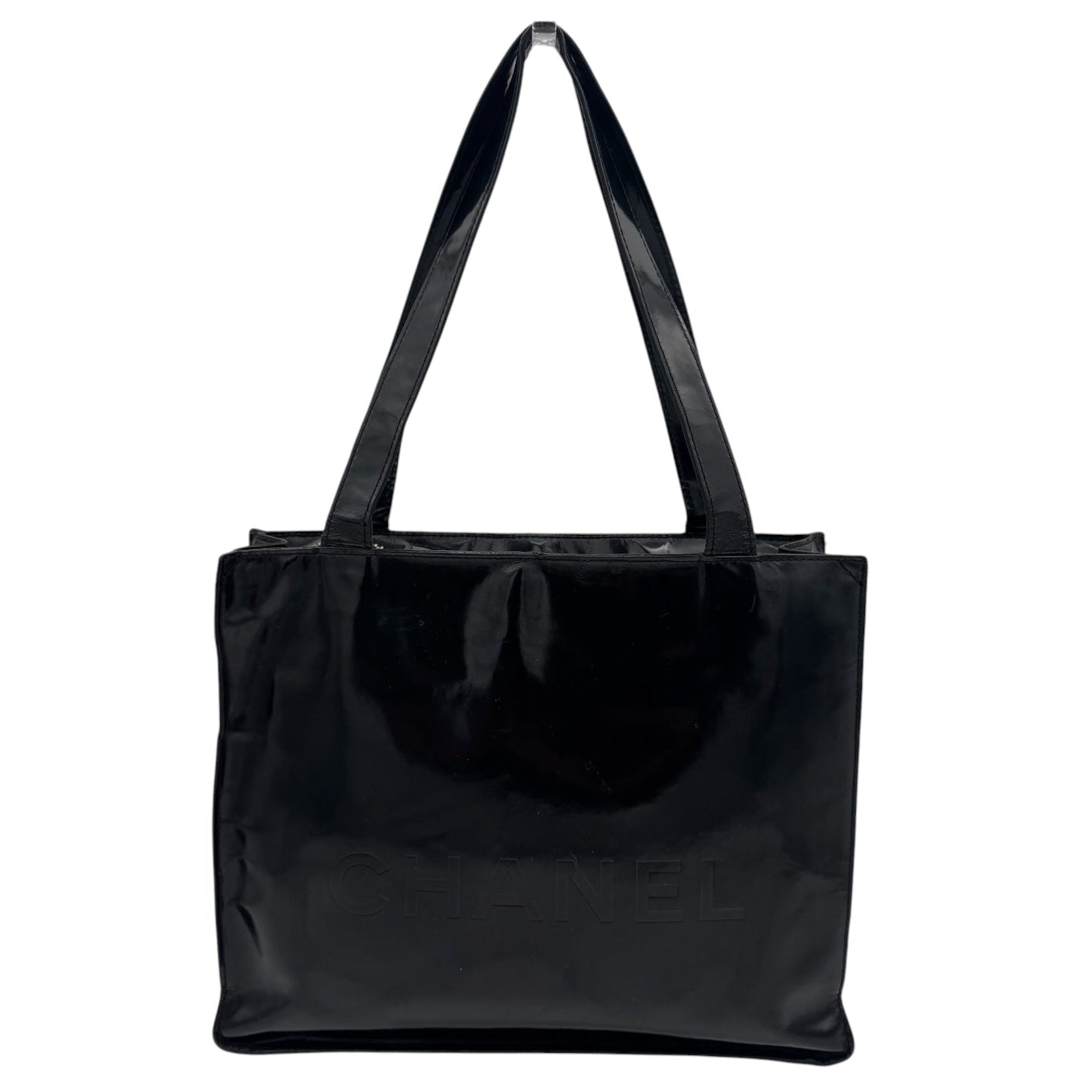 Chanel Patent Leather Logo Tote Bag Black
