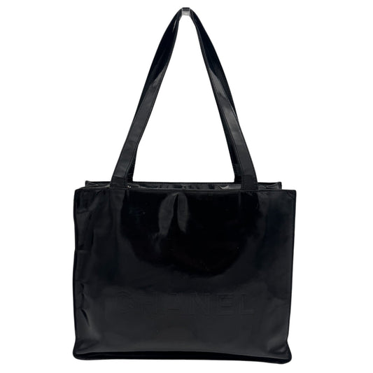 Chanel Patent Leather Logo Tote Bag Black