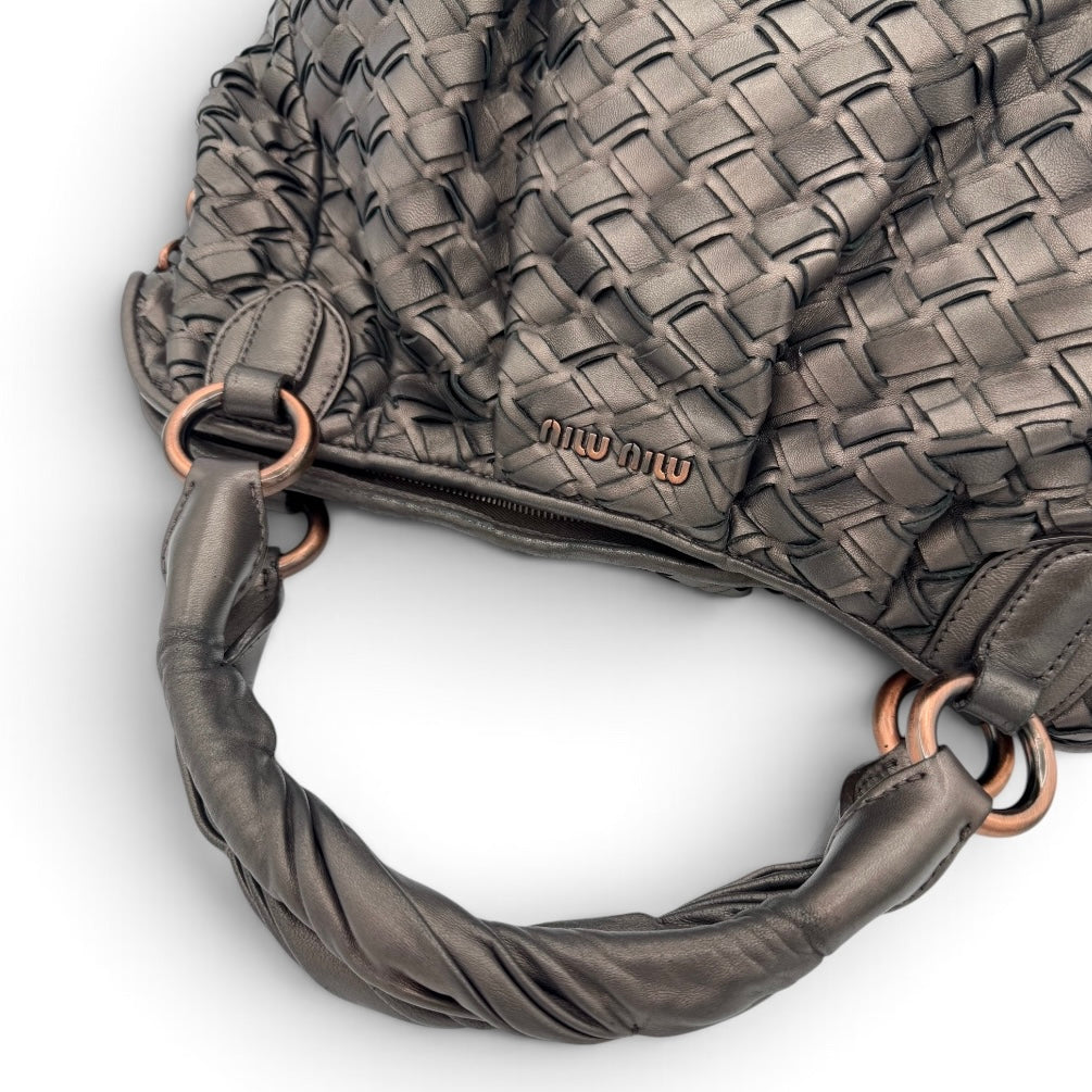 Miu Miu Metallic Nappa Woven Hobo Bag