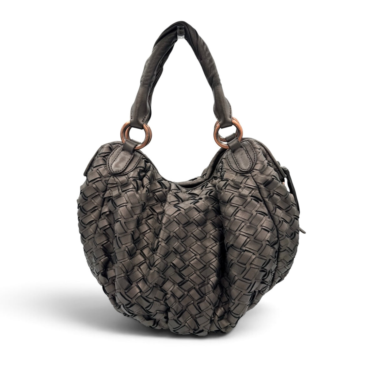 Miu Miu Metallic Nappa Woven Hobo Bag