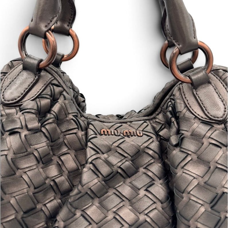 Miu Miu Metallic Nappa Woven Hobo Bag