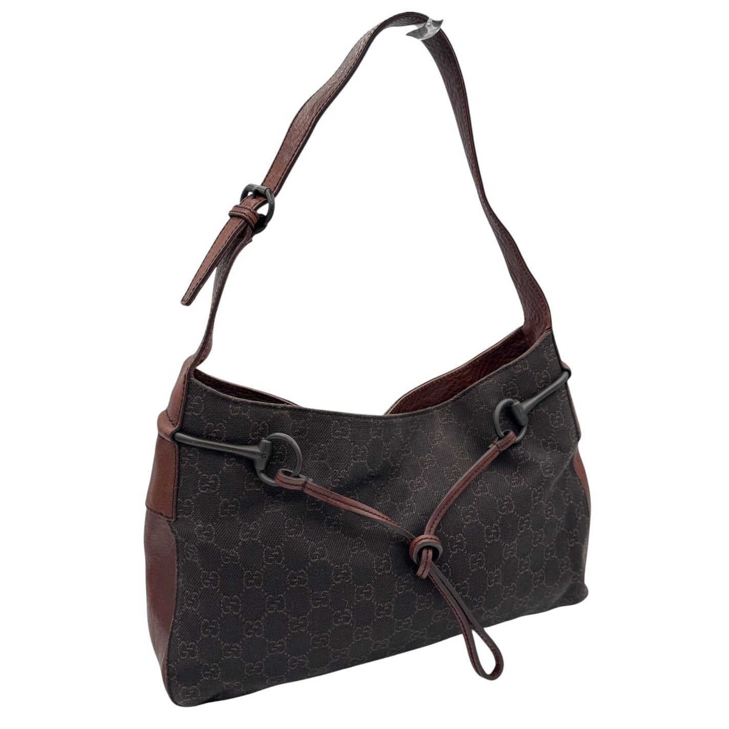 Gucci Brown GG Monogram Horsebit Shoulder Bag