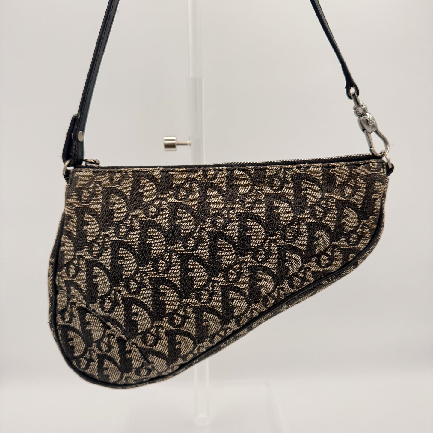 Christian Dior Saddle Bag Black Trotter Monogram Canvas Galliano Era