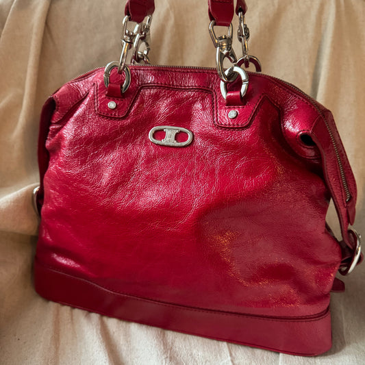 Celine Y2K Red Leather Shoulder Bag