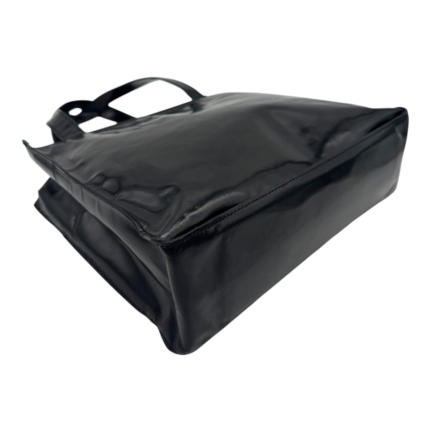 Chanel Patent Leather Logo Tote Bag Black