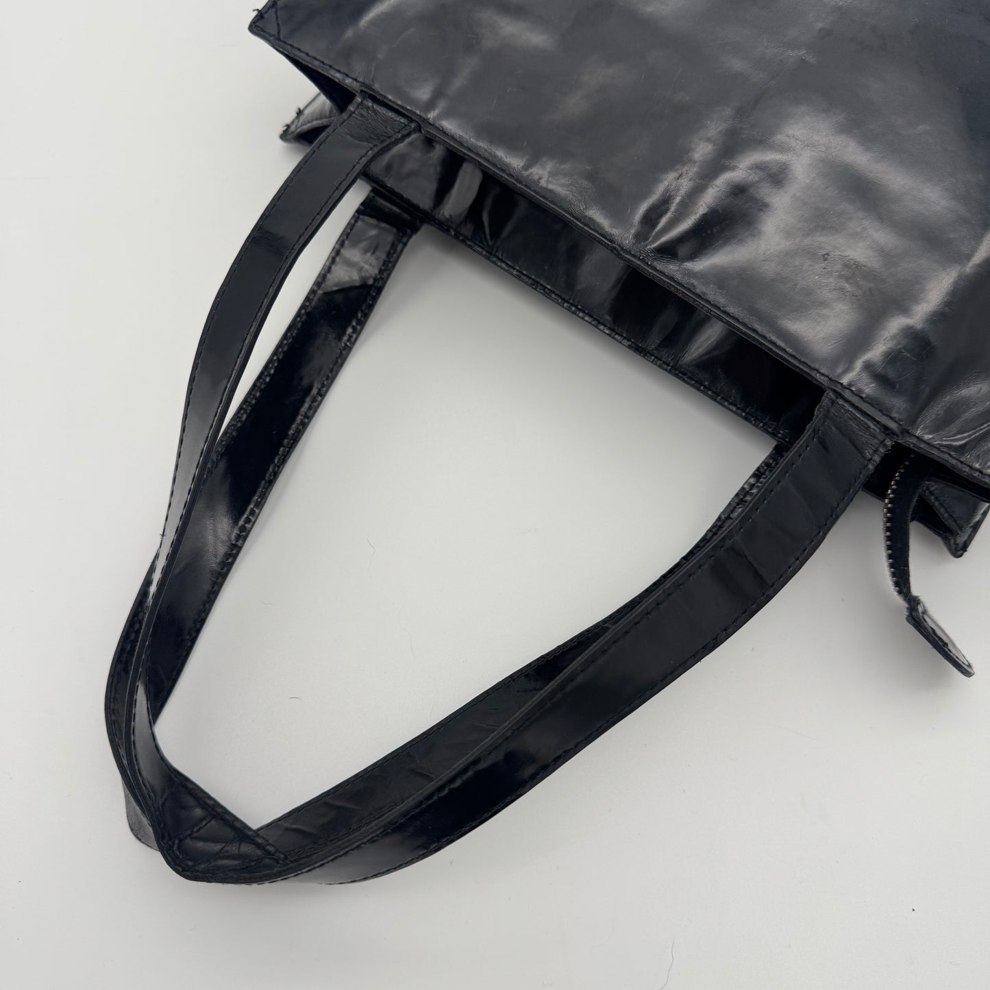 Chanel Patent Leather Logo Tote Bag Black