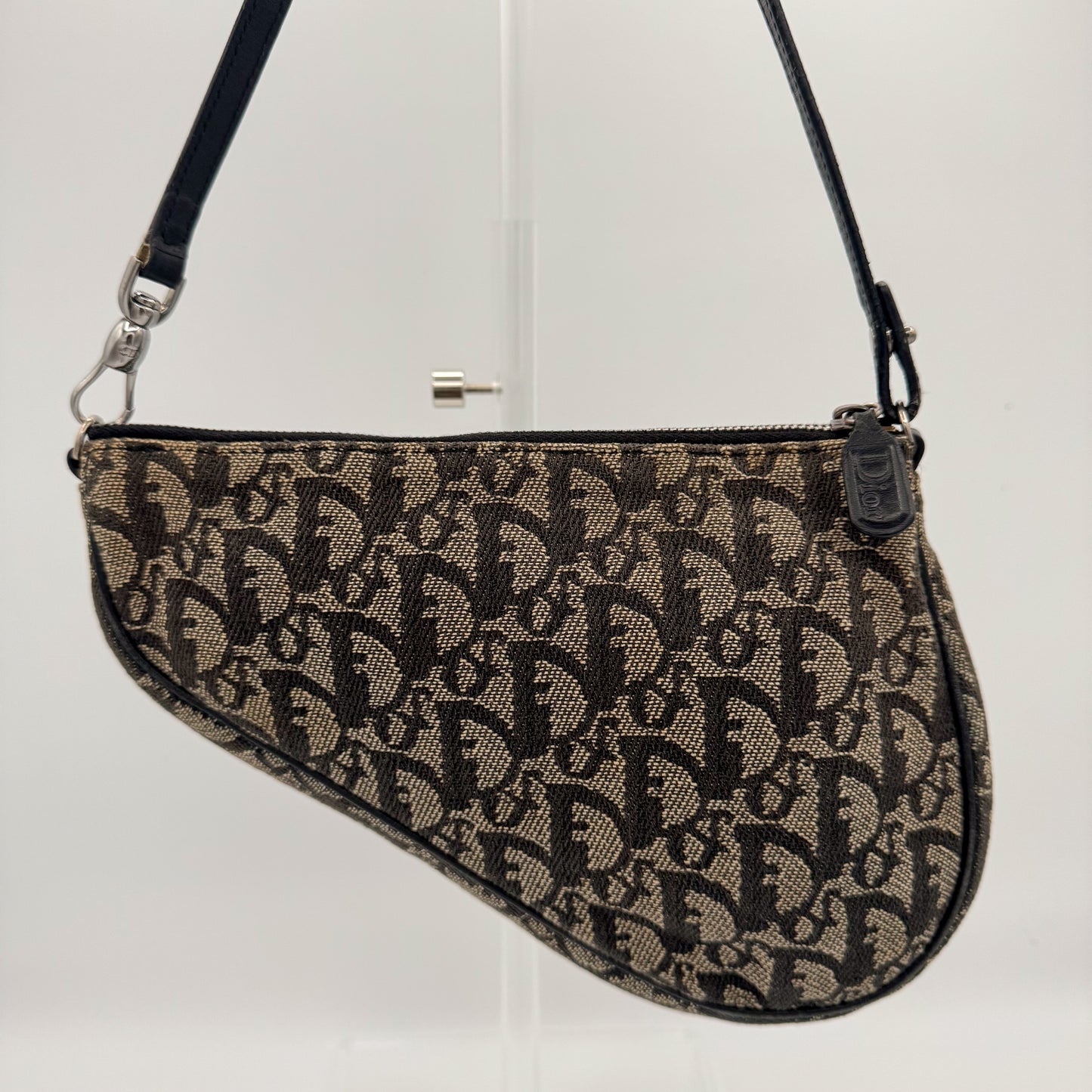 Christian Dior Saddle Bag Black Trotter Monogram Canvas Galliano Era