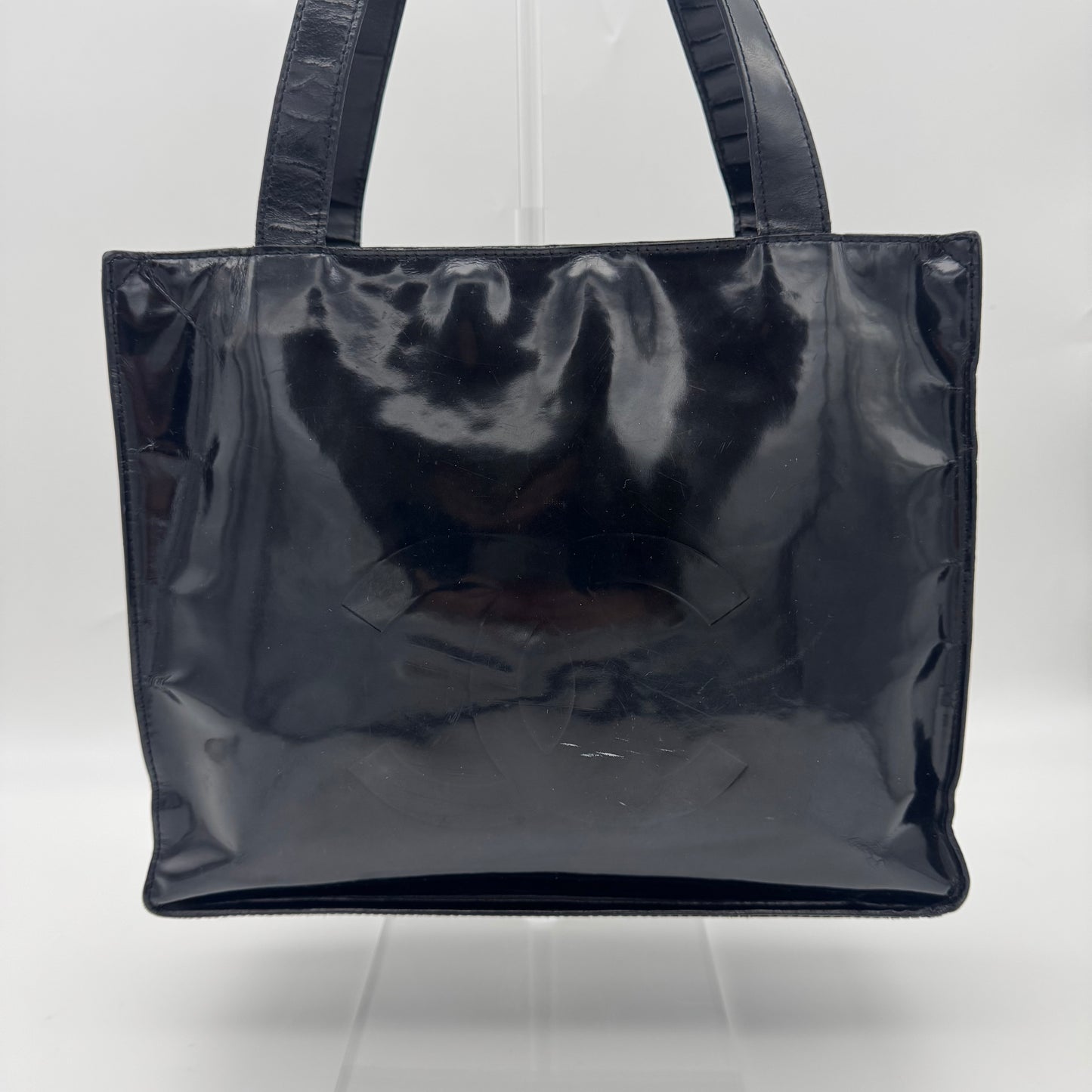Chanel Patent Leather Logo Tote Bag Black