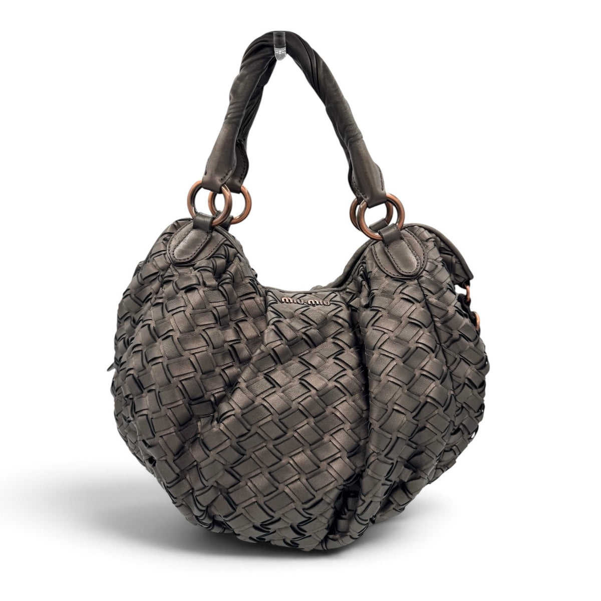 Miu Miu Metallic Nappa Woven Hobo Bag