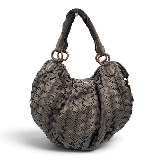 Miu Miu Metallic Nappa Woven Hobo Bag