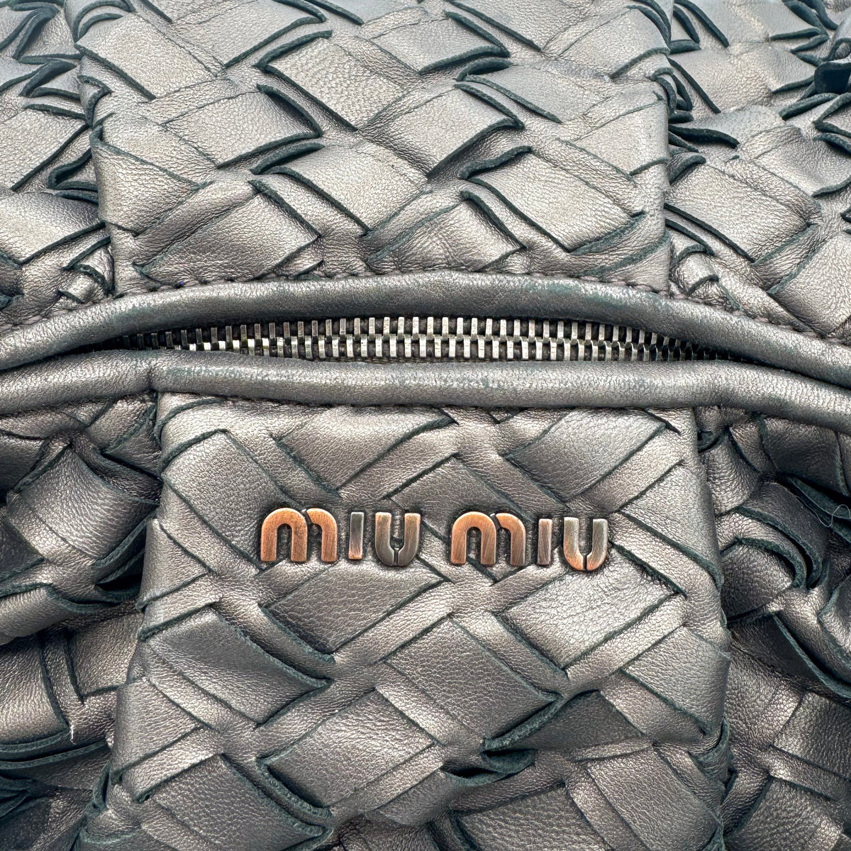 Miu Miu Metallic Nappa Woven Hobo Bag