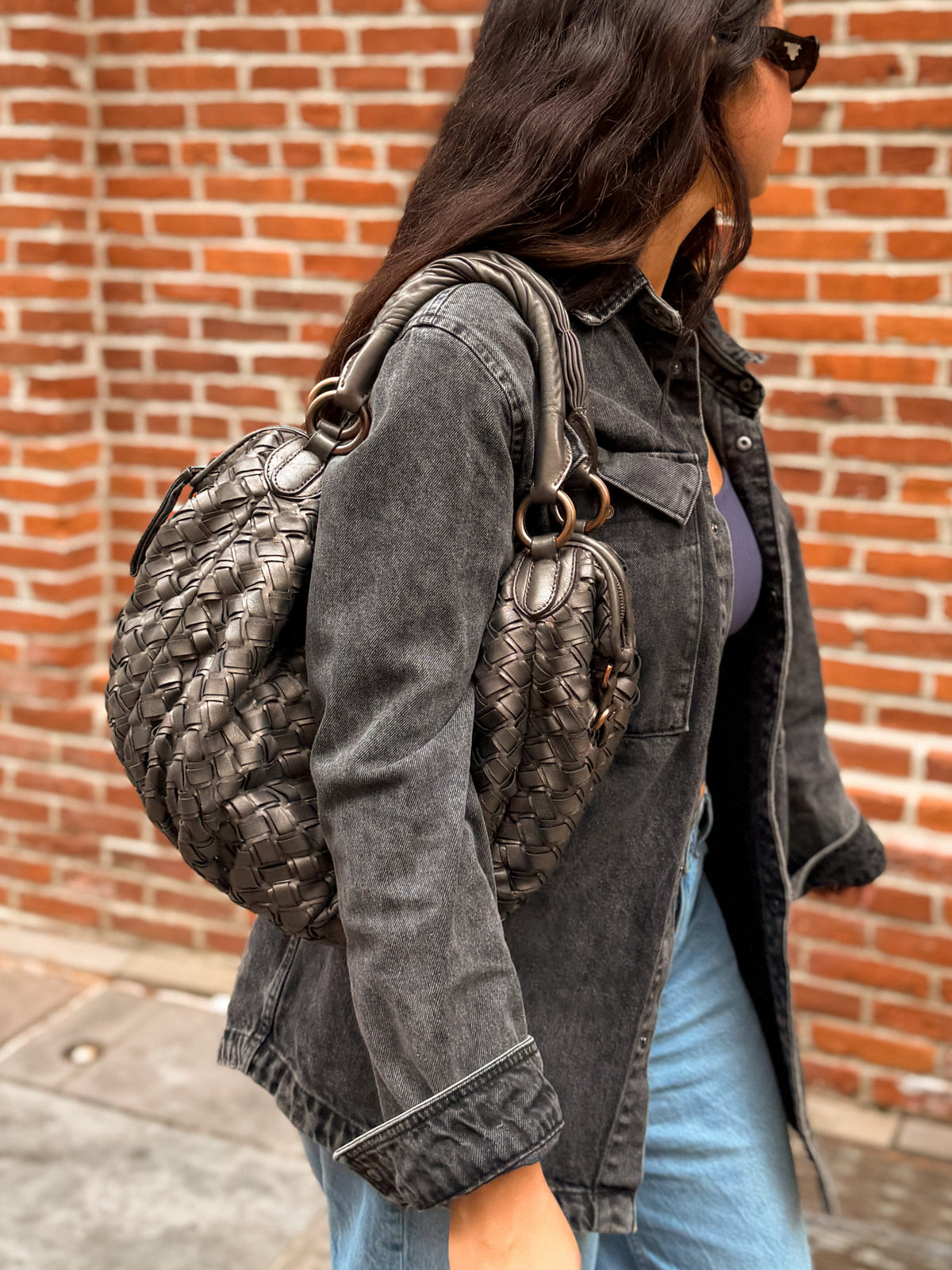 Miu Miu Metallic Nappa Woven Hobo Bag