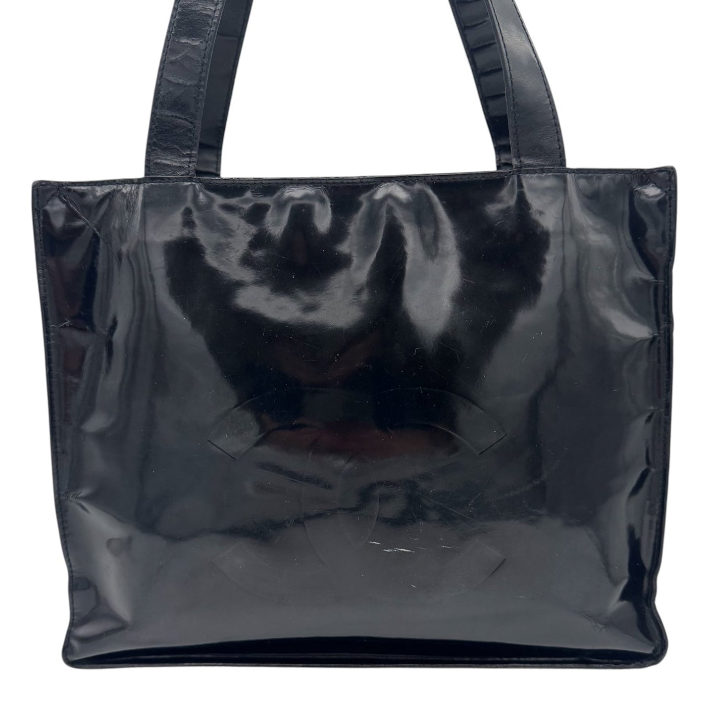 Chanel Patent Leather Logo Tote Bag Black