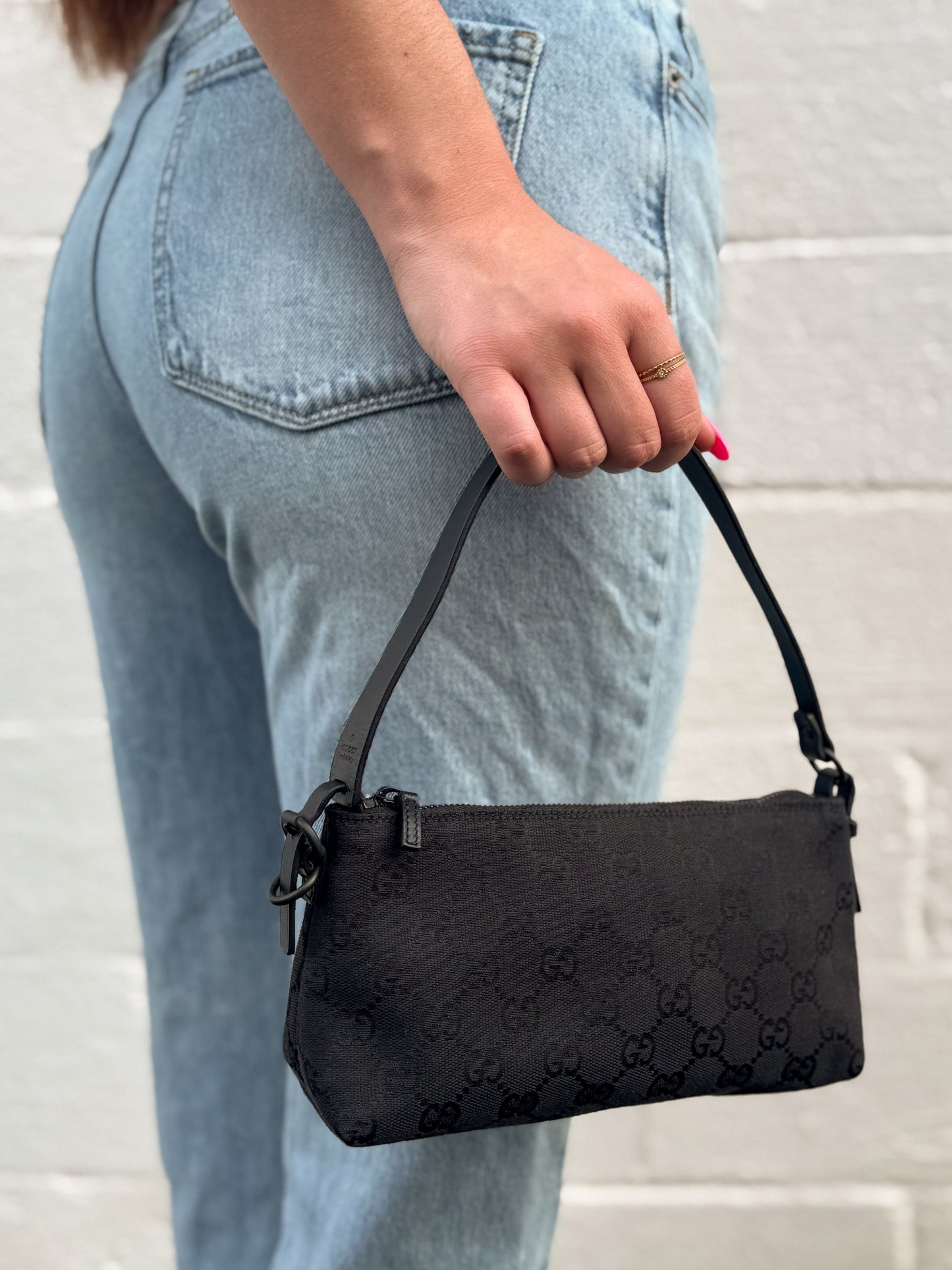 Gucci Black GG Monogram Canvas Shoulder Bag