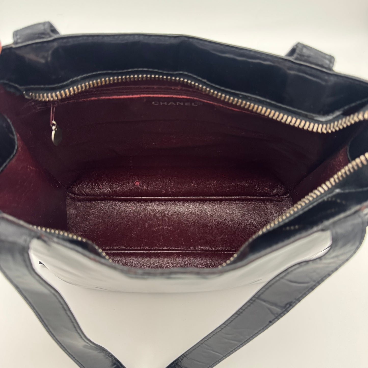 Chanel Patent Leather Logo Tote Bag Black