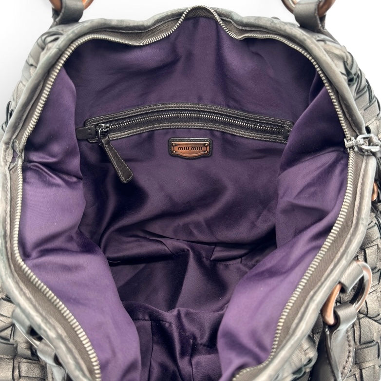 Miu Miu Metallic Nappa Woven Hobo Bag