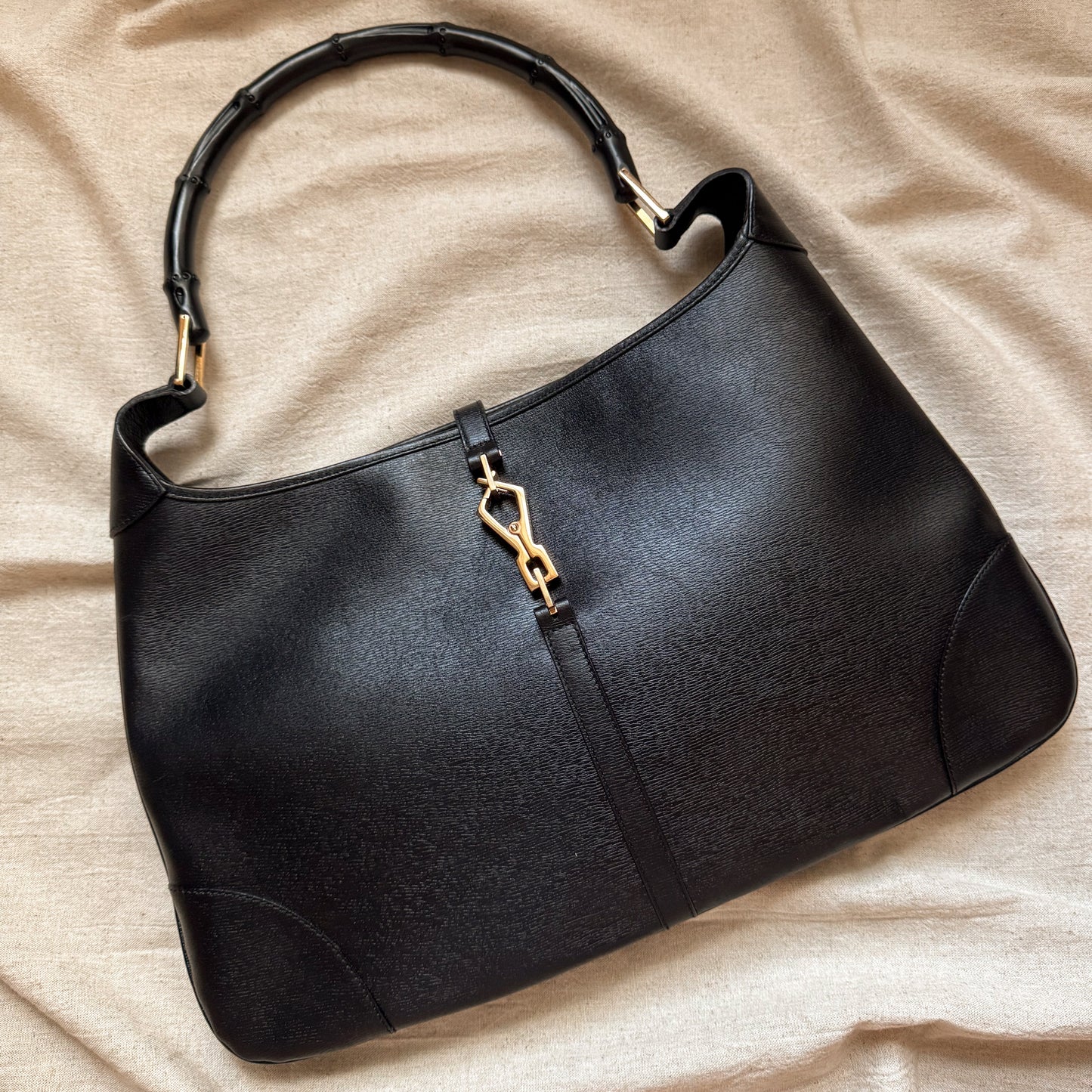 Gucci Tom Ford Era Bamboo Jackie Black Leather Shoulder Bag