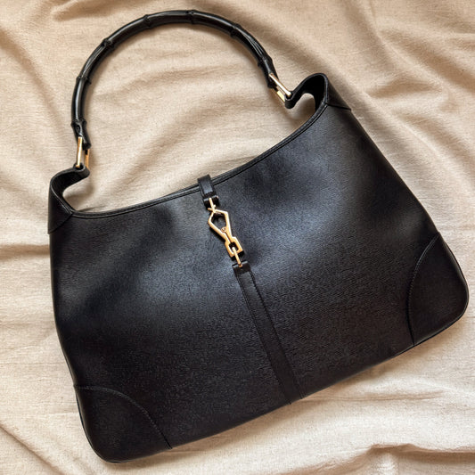 Gucci Tom Ford Era Bamboo Jackie Black Leather Shoulder Bag