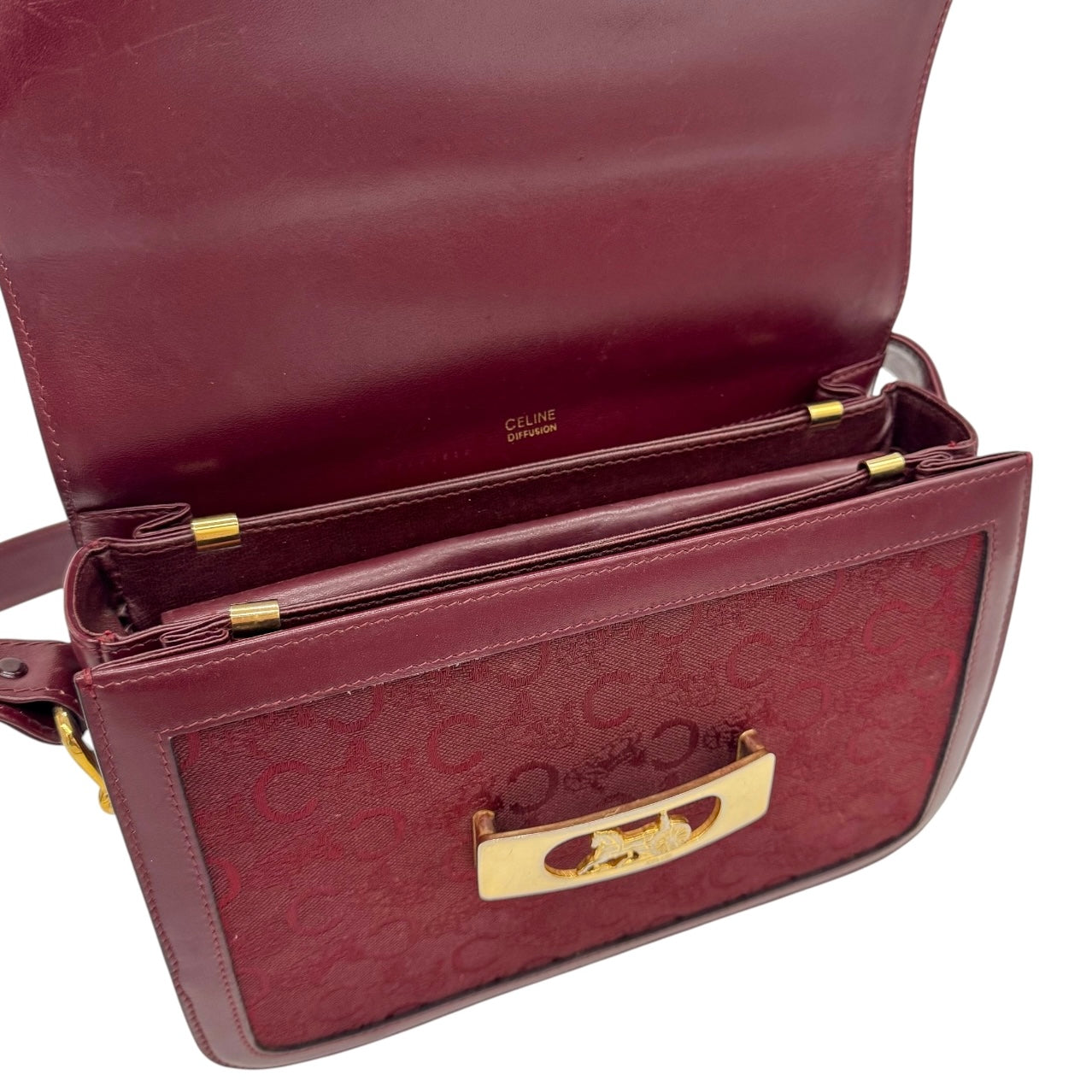 Burgundy Celine Horse Carriage Shoulder Bag