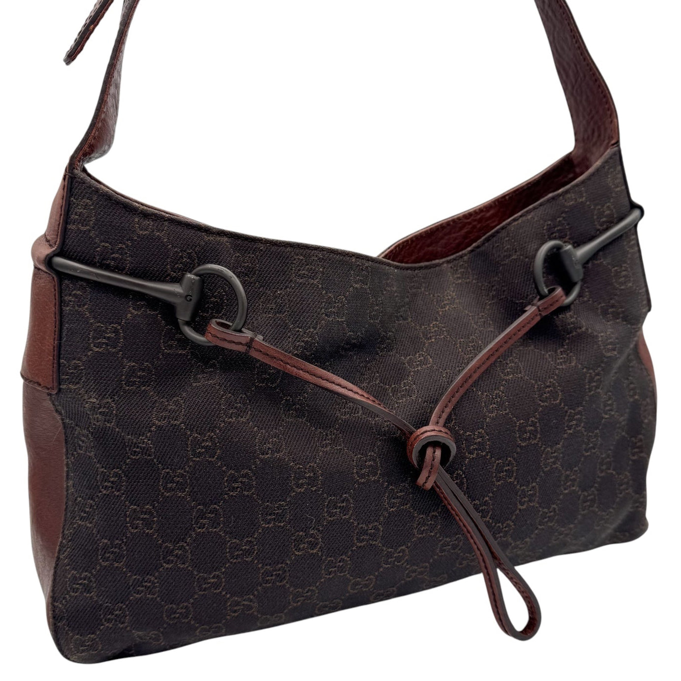 Gucci Brown GG Monogram Horsebit Shoulder Bag