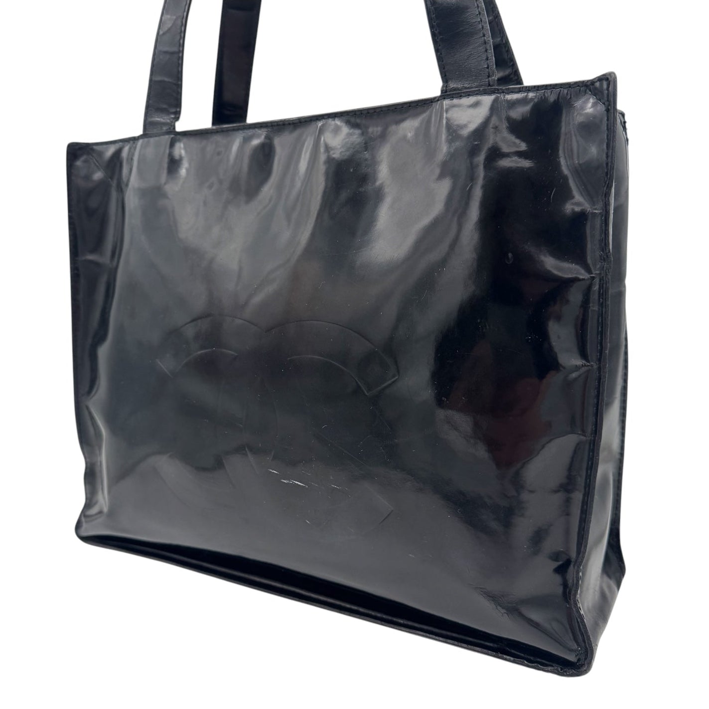 Chanel Patent Leather Logo Tote Bag Black