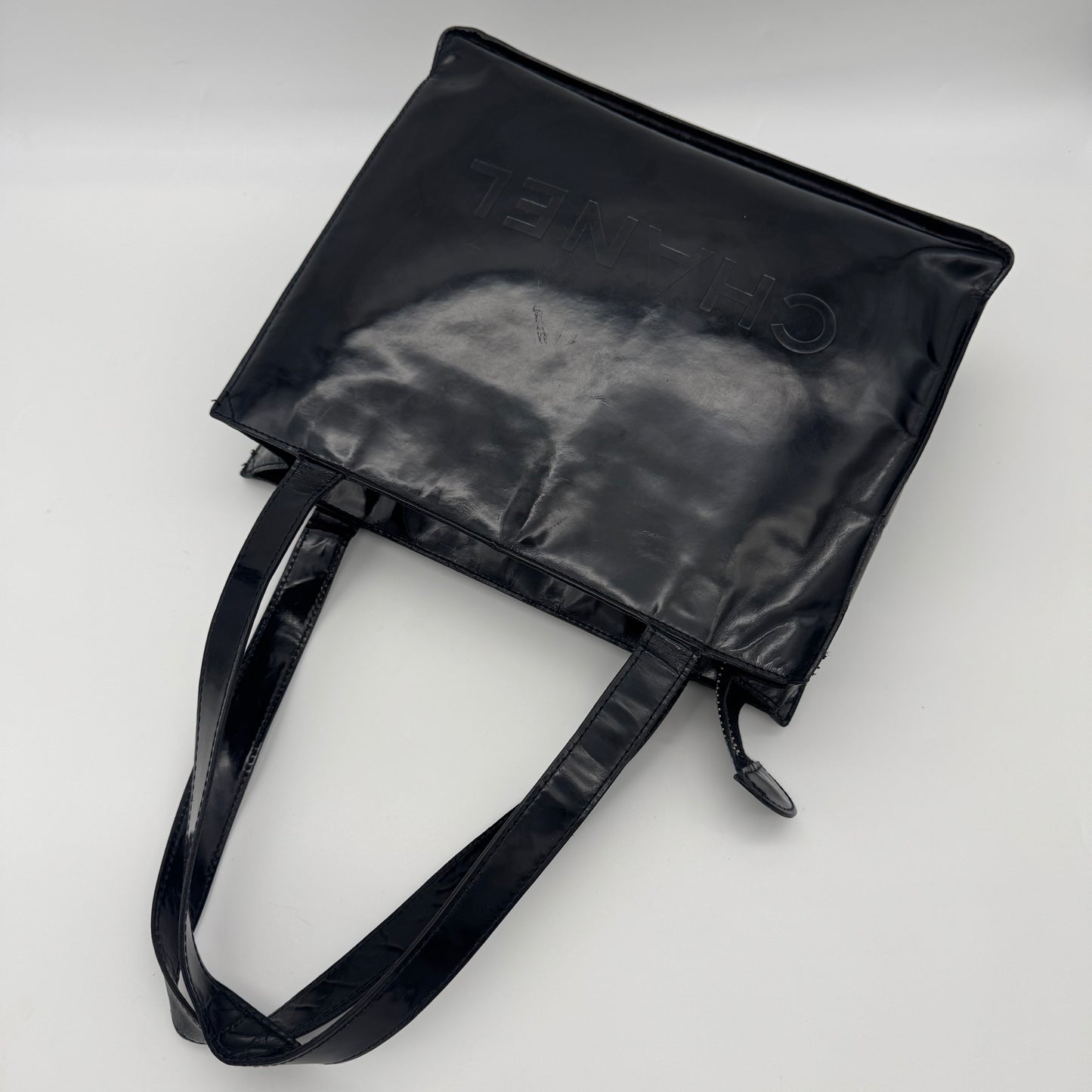 Chanel Patent Leather Logo Tote Bag Black