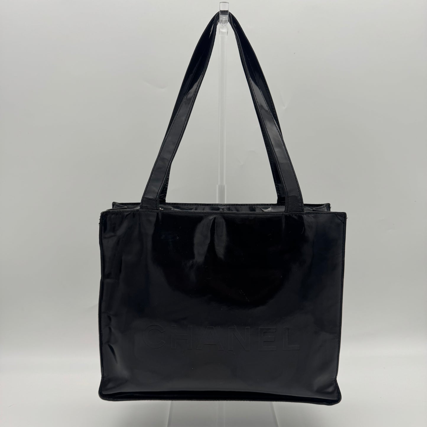 Chanel Patent Leather Logo Tote Bag Black