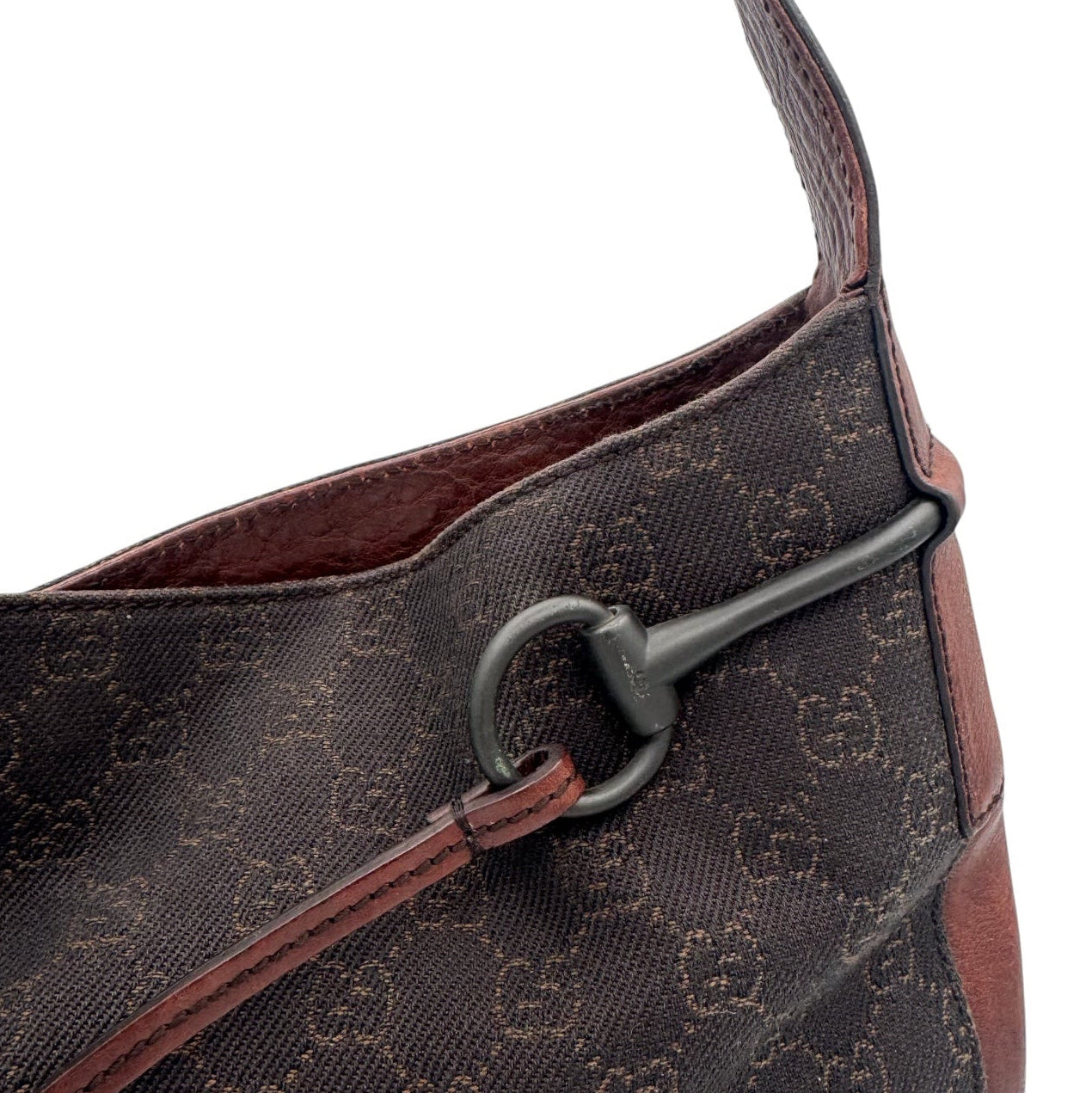 Gucci Brown GG Monogram Horsebit Shoulder Bag