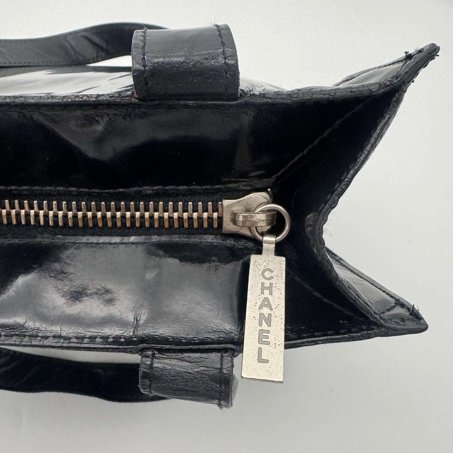 Chanel Patent Leather Logo Tote Bag Black