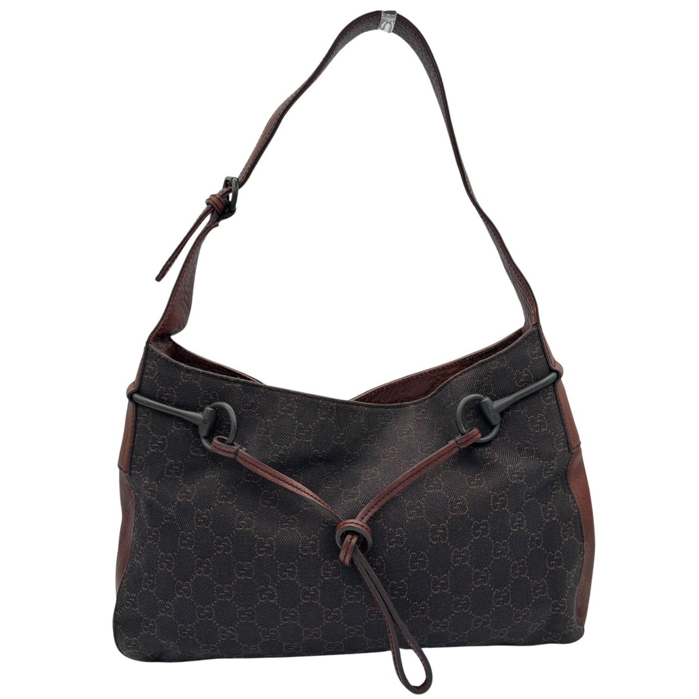 Gucci Brown GG Monogram Horsebit Shoulder Bag