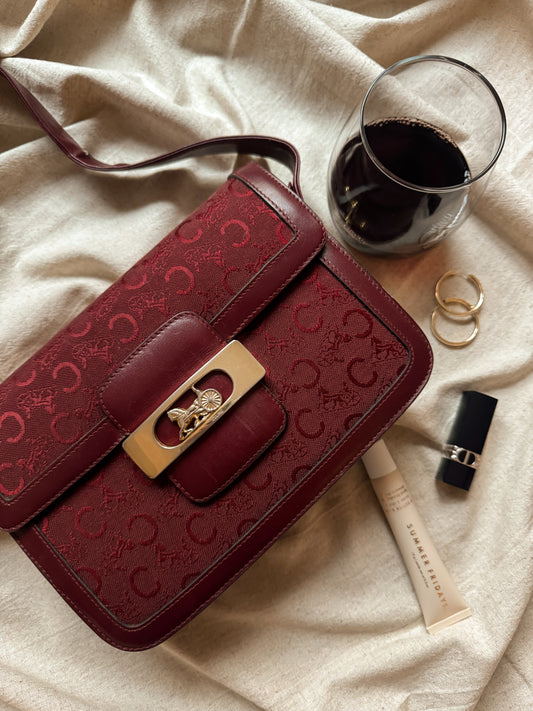 Burgundy Celine Horse Carriage Shoulder Bag
