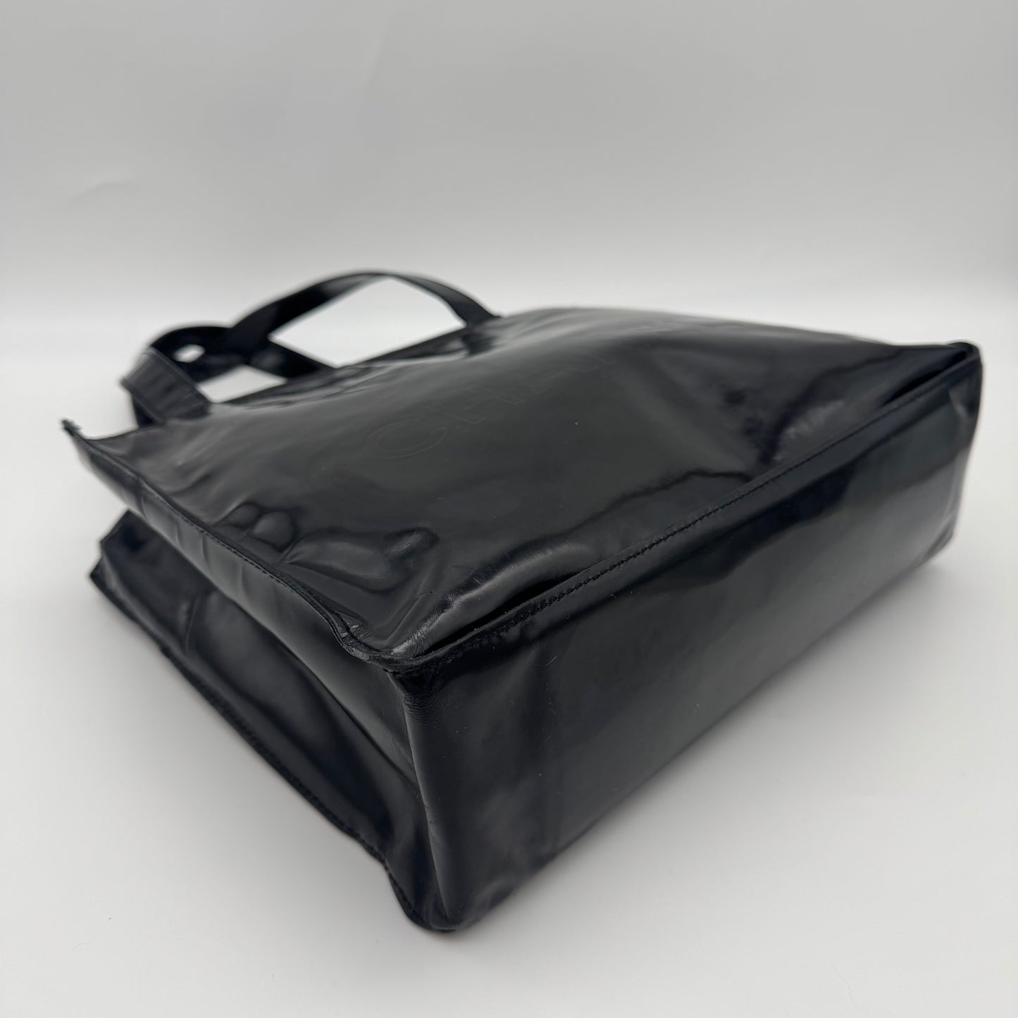 Chanel Patent Leather Logo Tote Bag Black