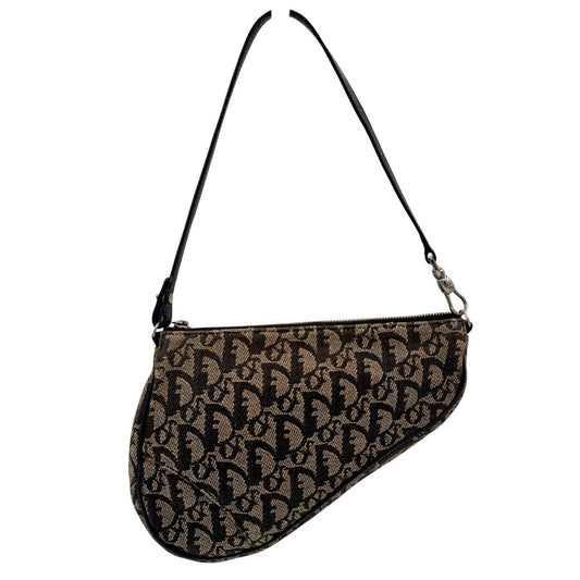 Christian Dior Saddle Bag Black Trotter Monogram Canvas Galliano Era